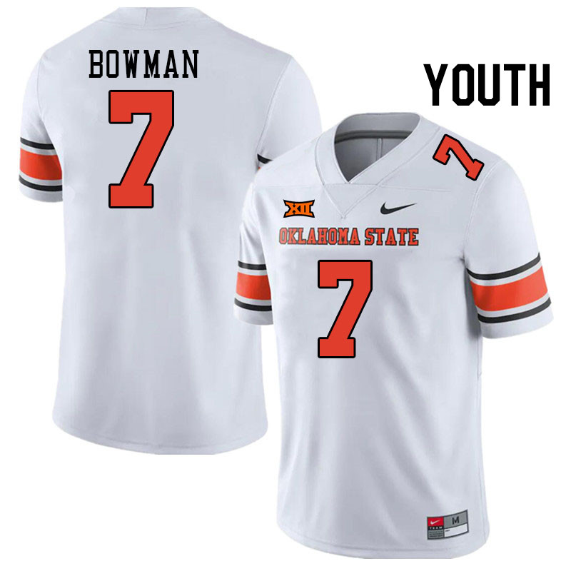 Youth #7 Alan Bowman Oklahoma State Cowboys College Football Jerseys Stitched-White - Click Image to Close